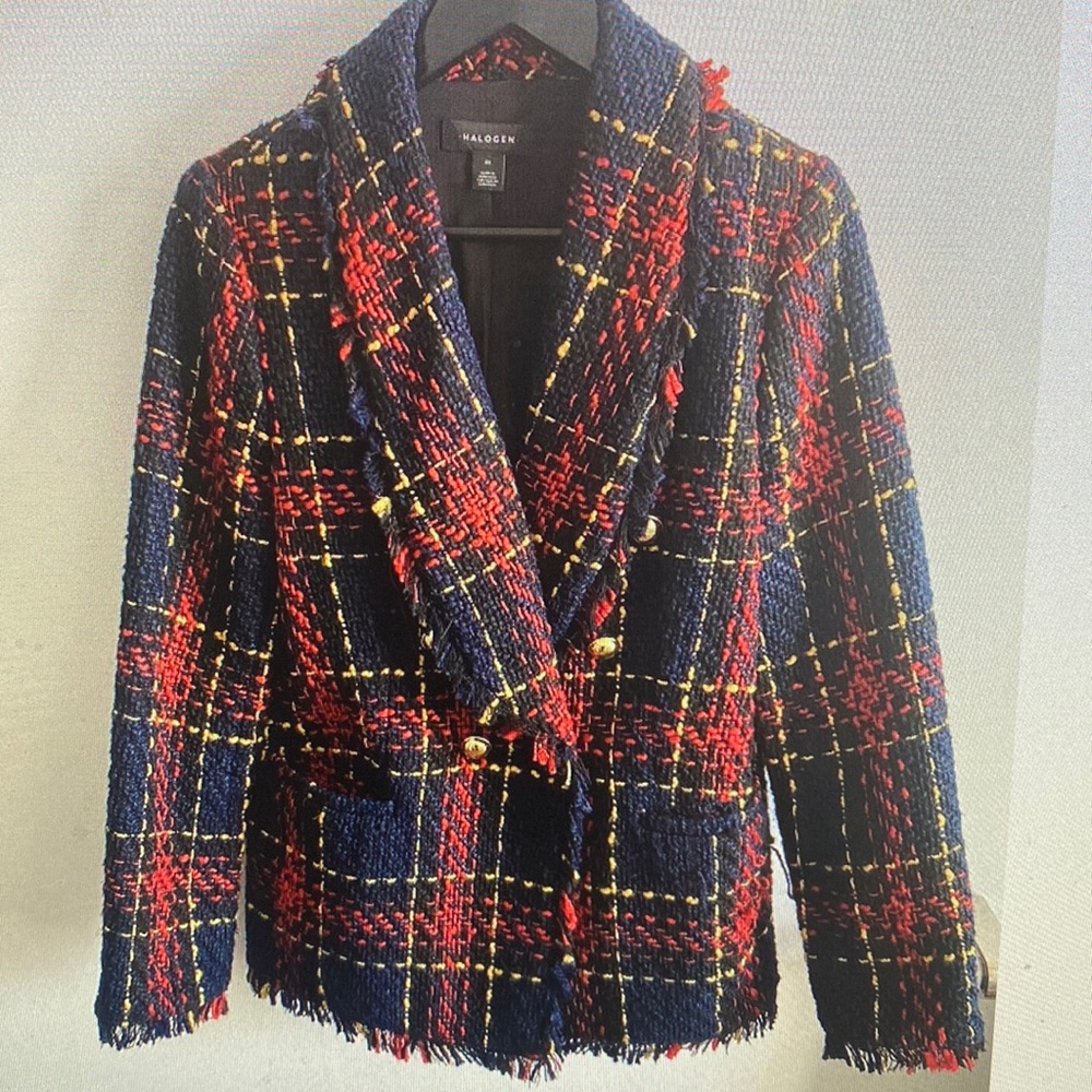 Halogen Tweed Blazer Plaid Jacket Medium